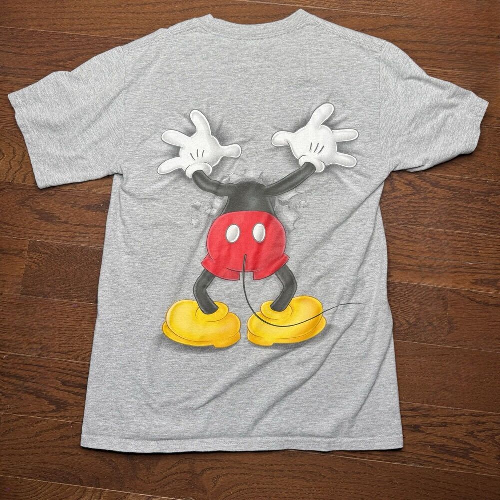 Walt Disney World Shirt Sz Small Mickey Mouse Break Through Disneyland Gray
